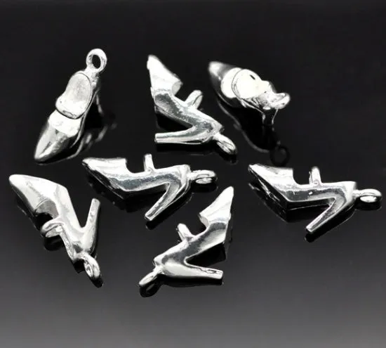 10 Silver Plated HIGH HEELS SHOE Charm Pendants  chs0679