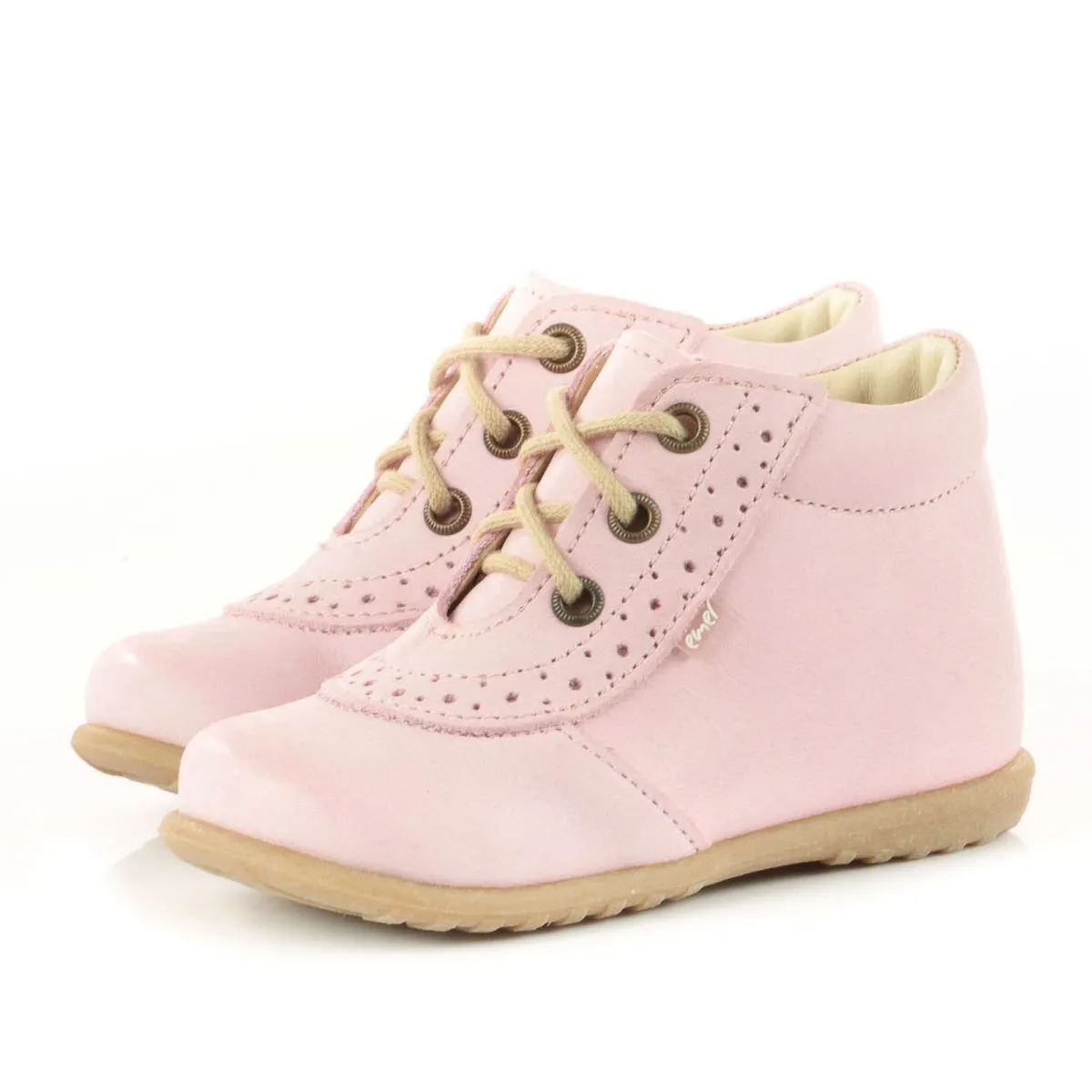 (716-7) Emel Lace Up First Shoes pink