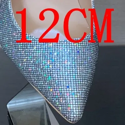 8/10/12CM Women's High Heels Summer Dress Pointed Toe Bling High Heel Shoes Lady Platform