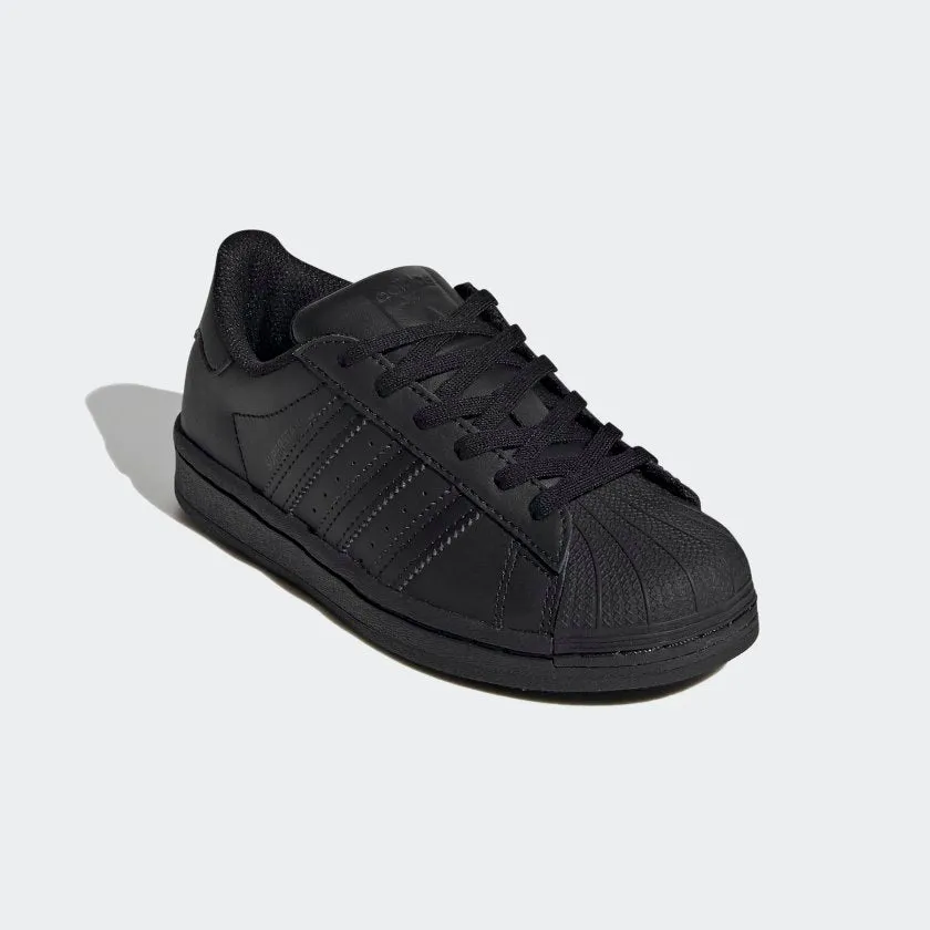 ADIDAS BLACK SUPERSTAR SHOES (PRE-SCHOOL)