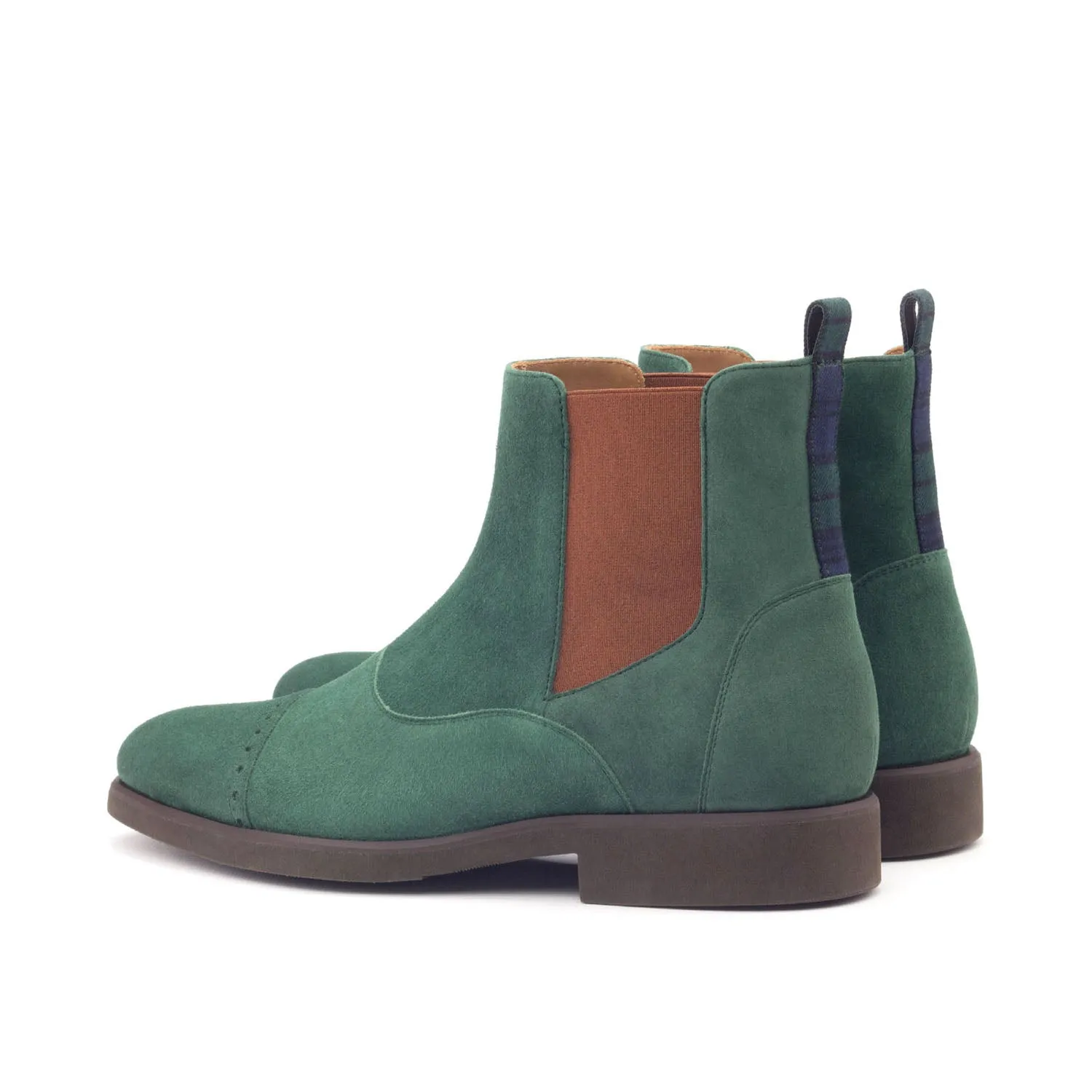 Ambrogio Bespoke Custom Men's Shoes Green Fabric / Suede Leather Chelsea Boots (AMB2010)