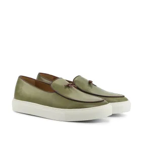 Ambrogio Bespoke Custom Men's Shoes Olive Calf-Skin Leather Belgian Slip-On Sneakers (AMB2137)