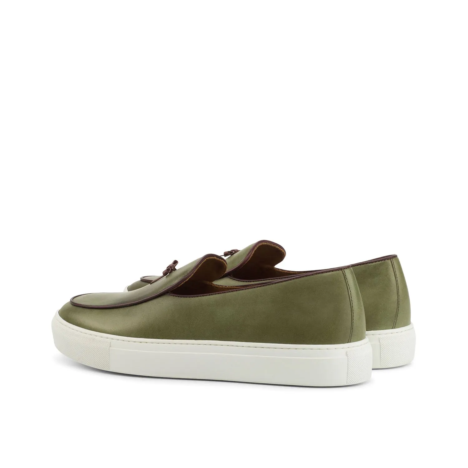 Ambrogio Bespoke Custom Men's Shoes Olive Calf-Skin Leather Belgian Slip-On Sneakers (AMB2137)