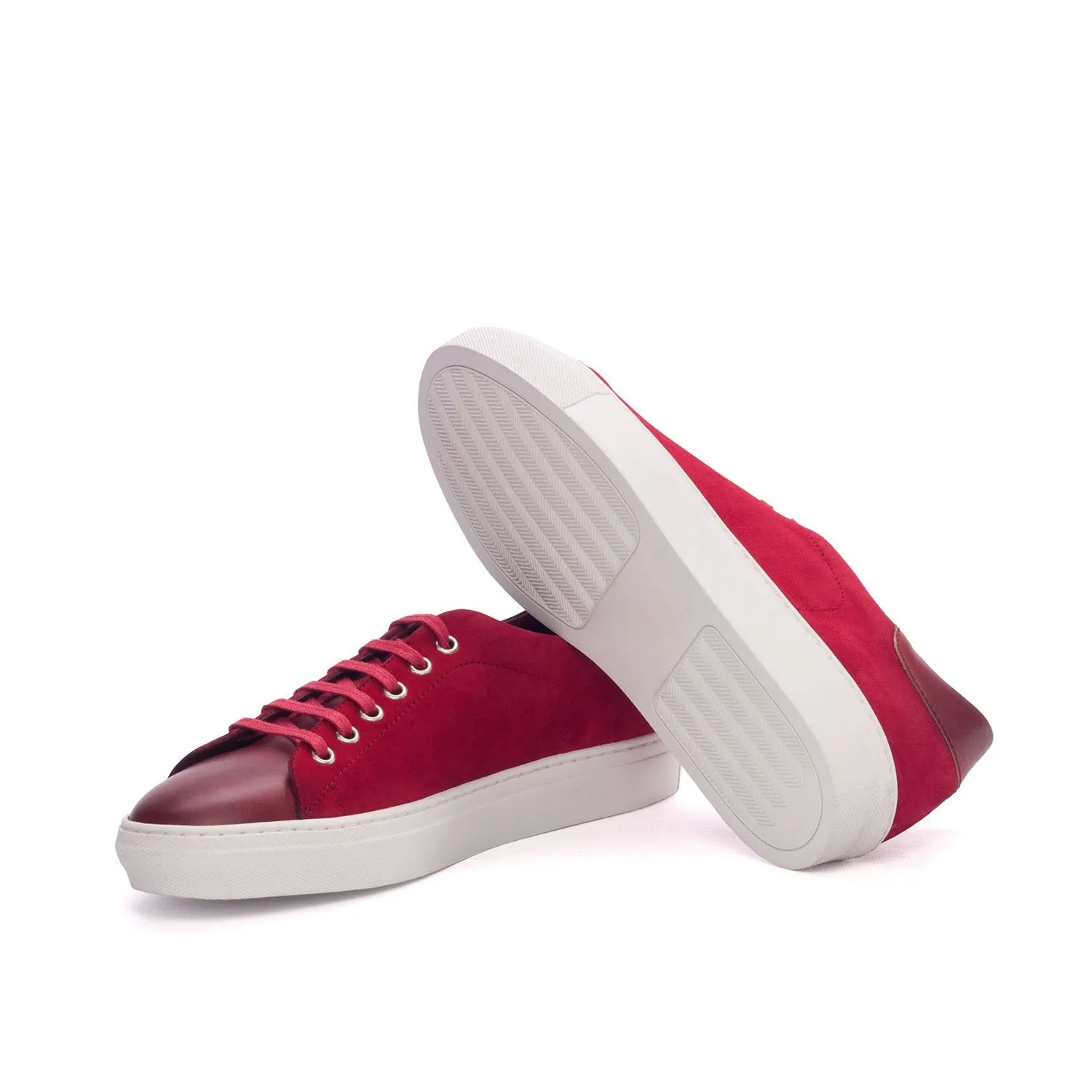 Ambrogio Bespoke Custom Men's Shoes Red Suede / Calf-Skin Leather Trainer Sneakers (AMB1917)