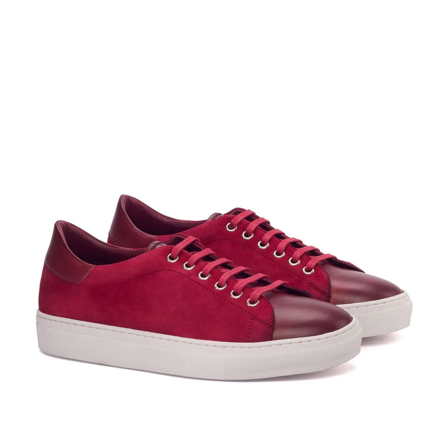 Ambrogio Bespoke Custom Men's Shoes Red Suede / Calf-Skin Leather Trainer Sneakers (AMB1917)