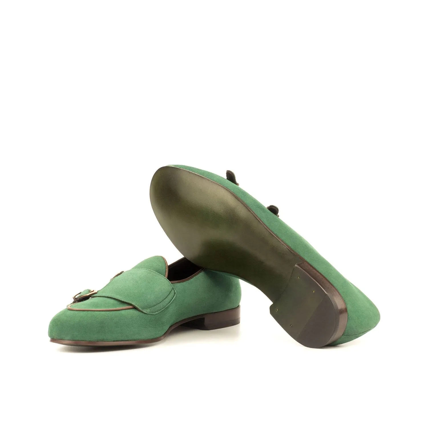 Ambrogio Bespoke Men's Handmade Custom Made Shoes Green Suede Leather Monk Slipper Loafers (AMB1280)