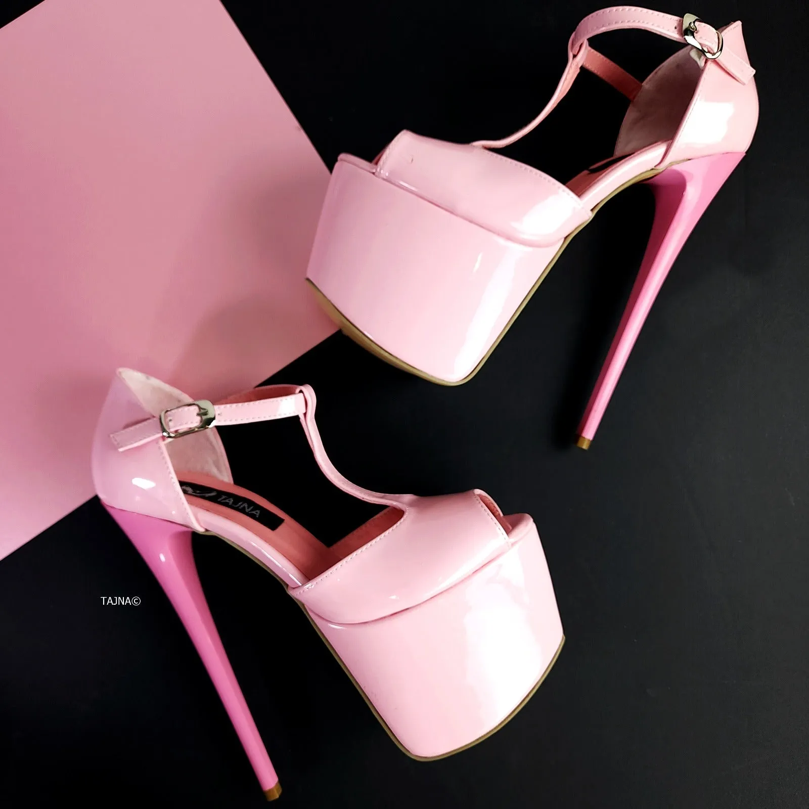 Baby Pink T-strap Platform High Heels