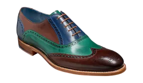 Barker Valiant Full Brogue Oxford Shoe - Ebony / Green / Blue Hand Painted