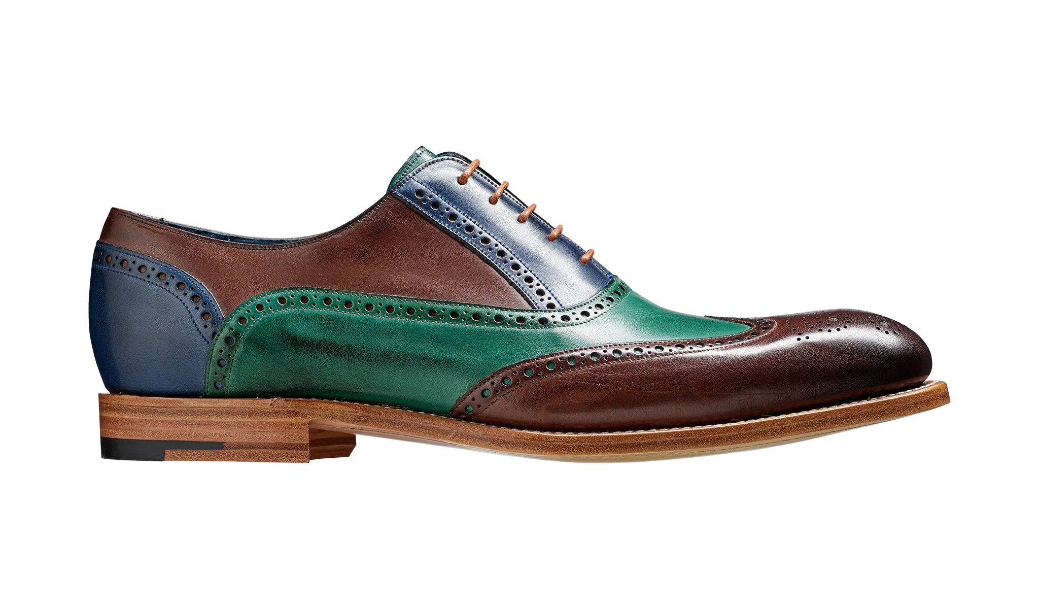 Barker Valiant Full Brogue Oxford Shoe - Ebony / Green / Blue Hand Painted