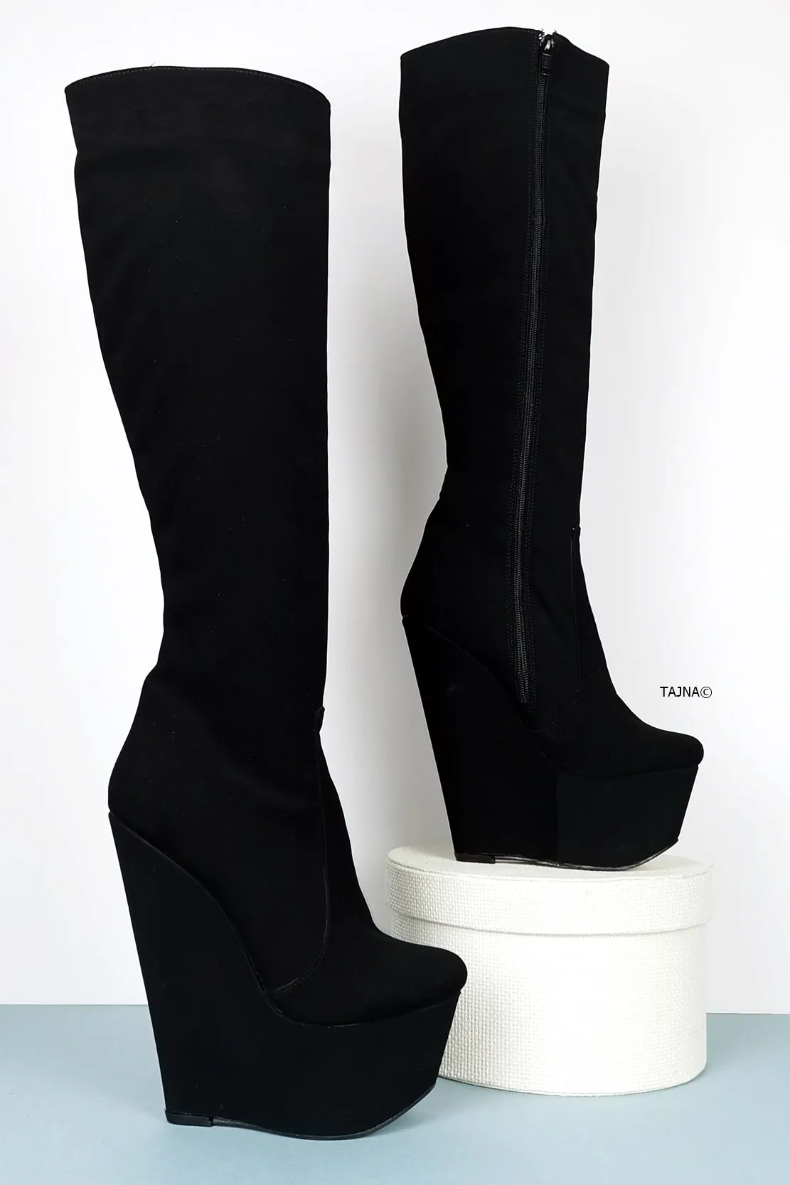 Black Mid-Calf Wedge Boots