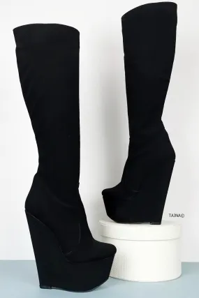 Black Mid-Calf Wedge Boots