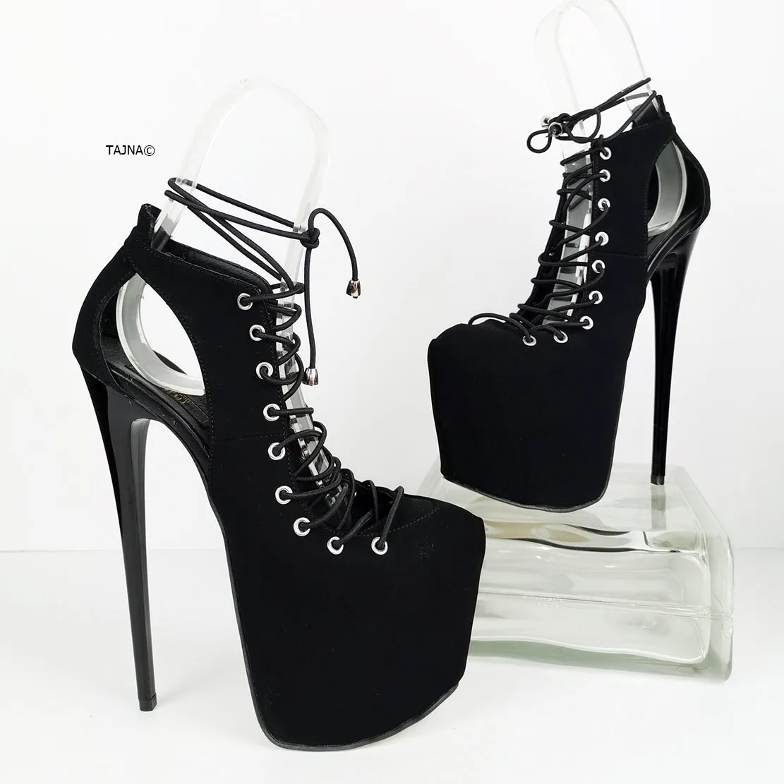 Black Suede Designer Lace Up Heels