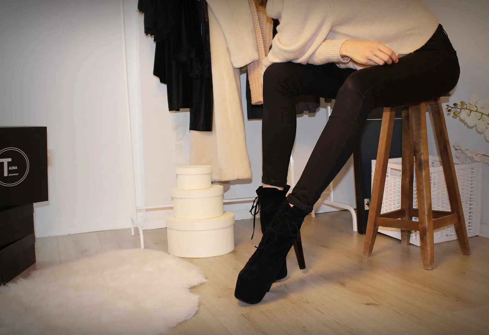 Black Suede Lace Up Designer  Boots