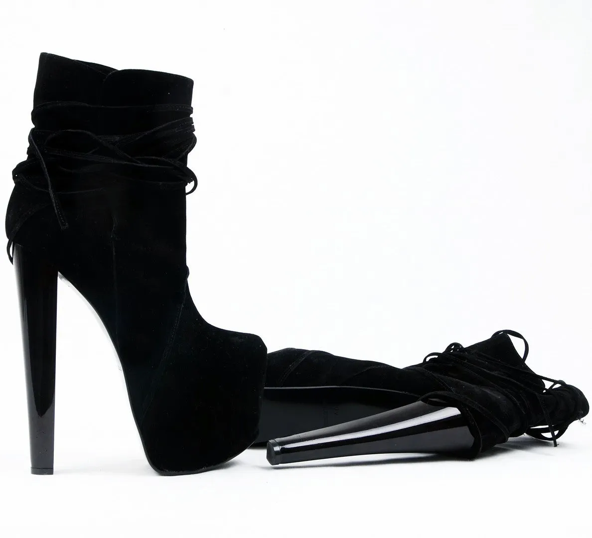 Black Suede Lace Up Designer  Boots