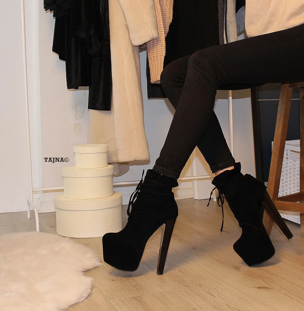 Black Suede Lace Up Designer  Boots