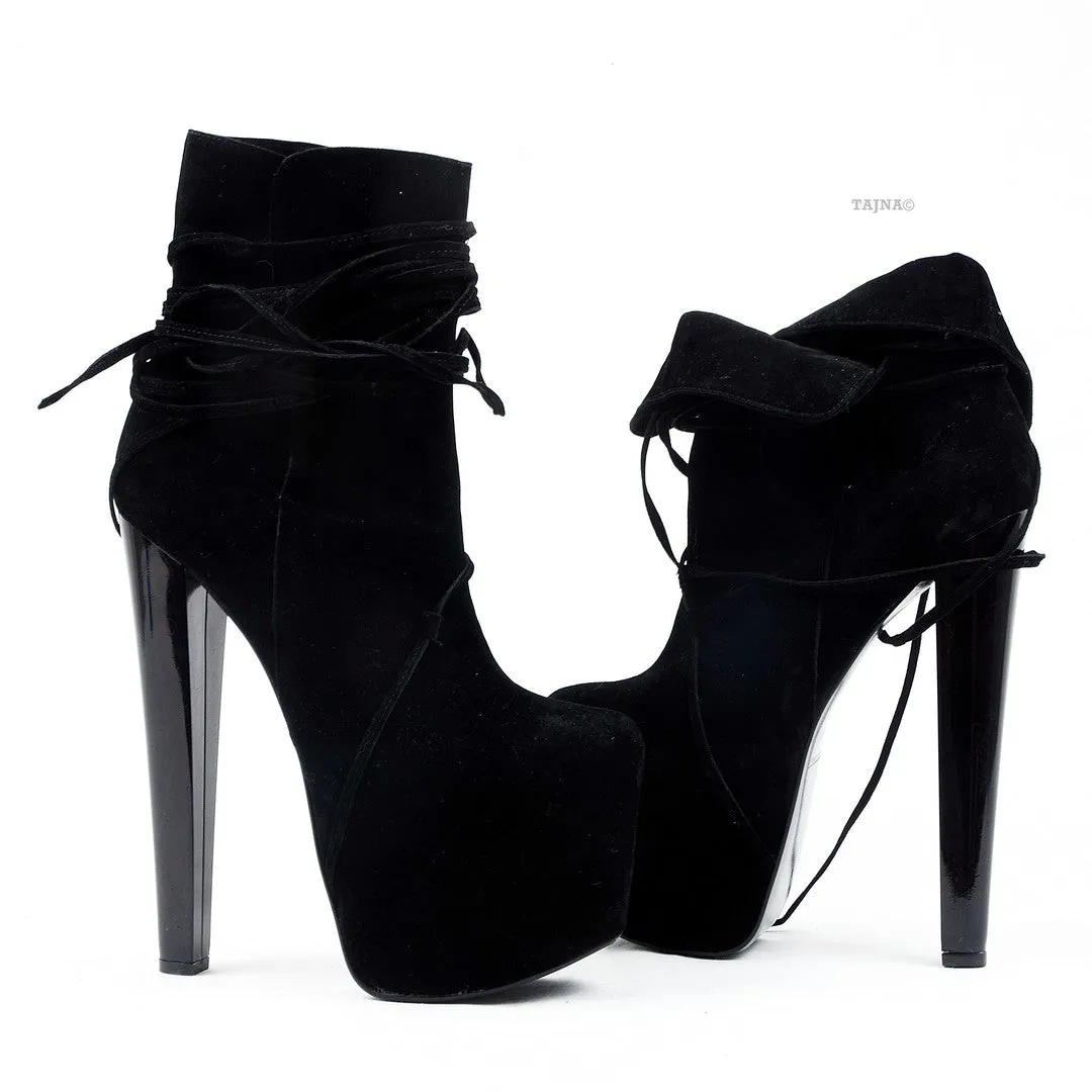 Black Suede Lace Up Designer  Boots