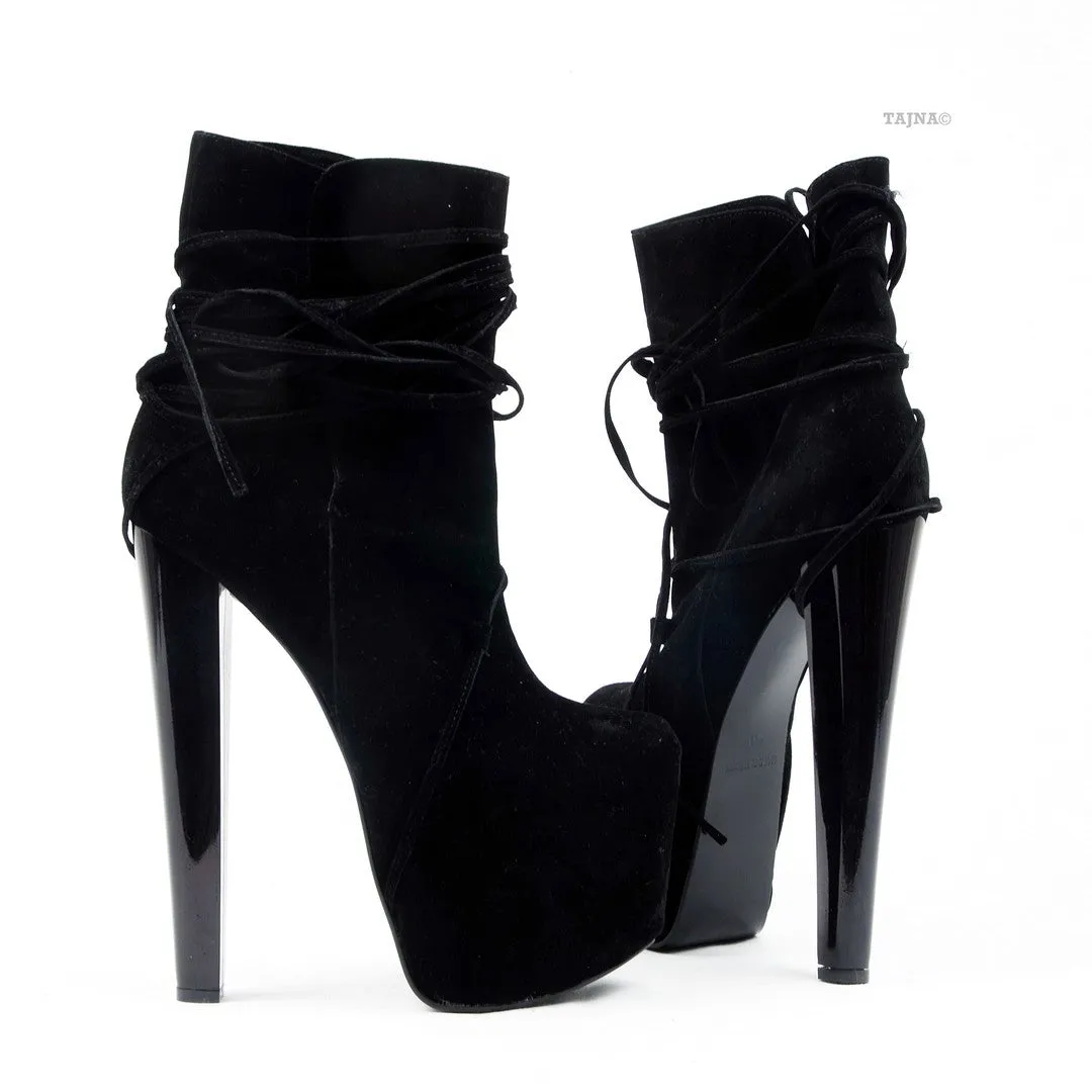 Black Suede Lace Up Designer  Boots