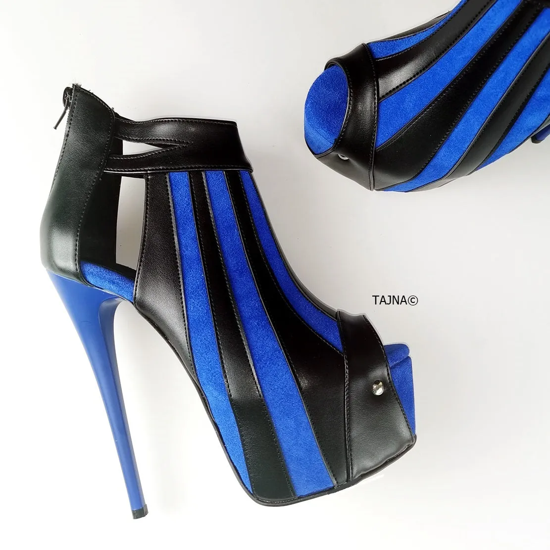 Blue Black Stripe Ankle Platform Shoes