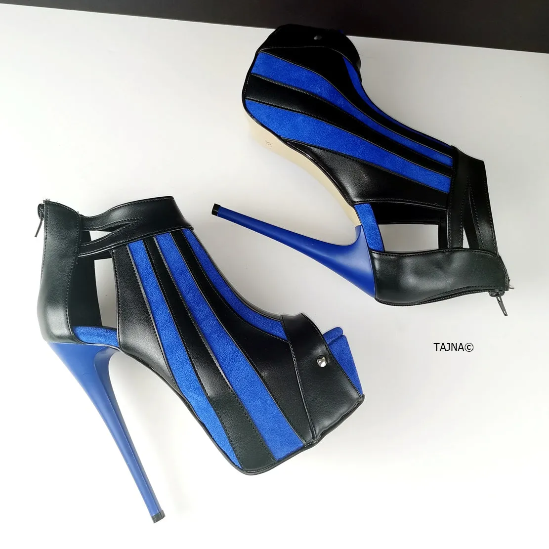 Blue Black Stripe Ankle Platform Shoes