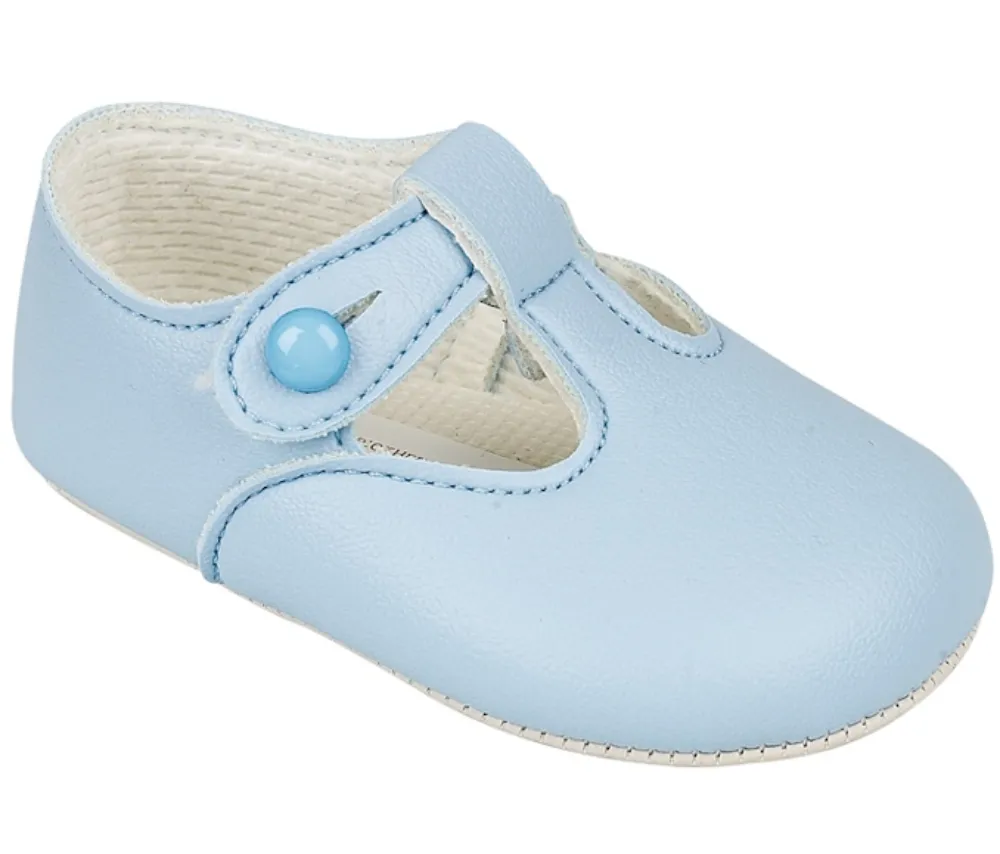 Boys Blue Sky Soft Soled T Bar Pram Shoes