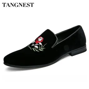 Brand Luxury Embroidery Oxfords For Men Toe Slip-on Dress Shoes