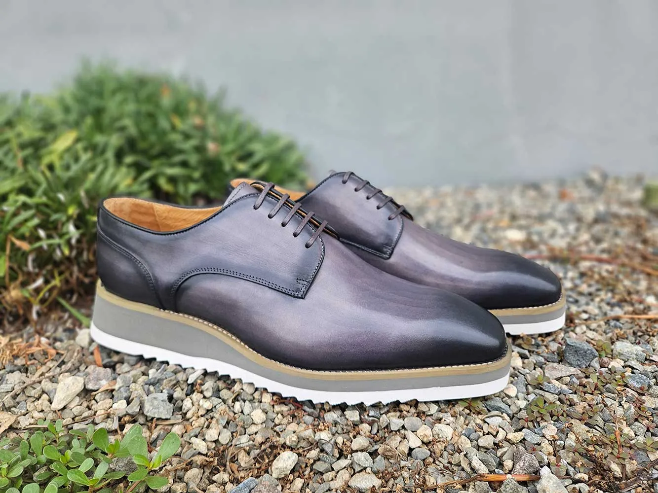 Burnished Lace-up Leather Derby