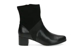 Caprice - Leather & Suede Heeled Ankle Boot Black