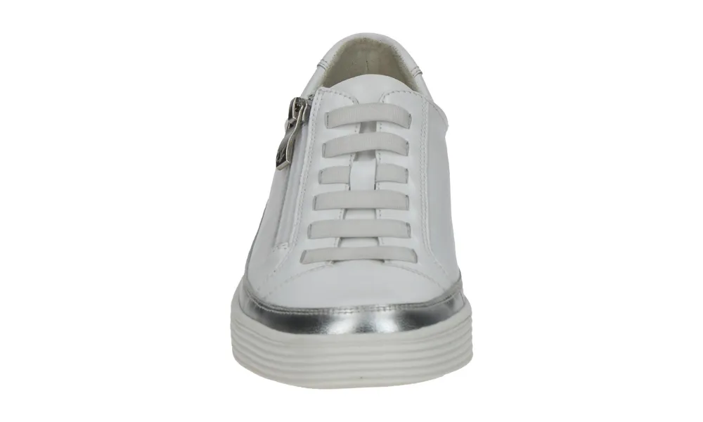 Caprice - Manou 2D Elastic Lace Zip-Up Trainer White & Silver