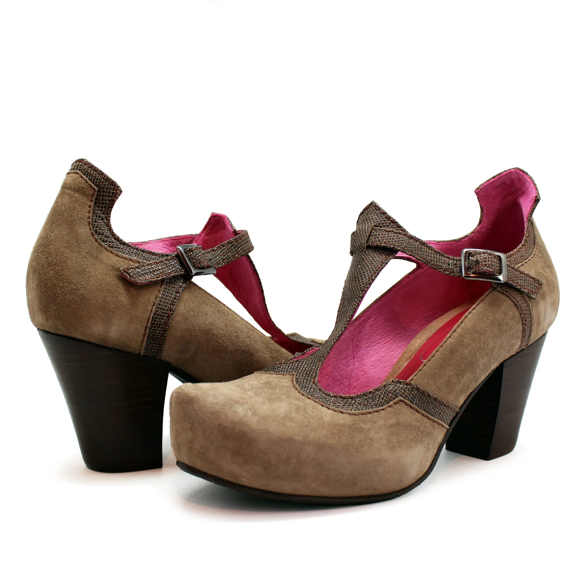 Cerise-taupe t strap