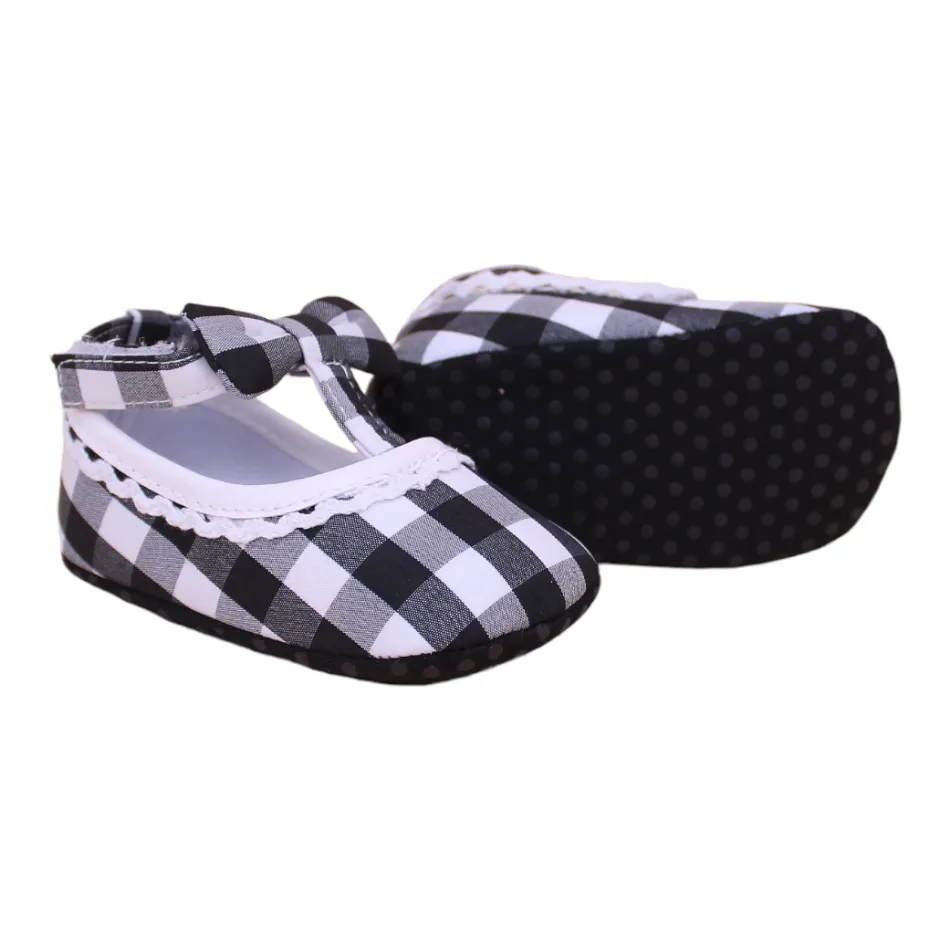 Checked Slip On Bow Shoes (White/Black) - Prewalker