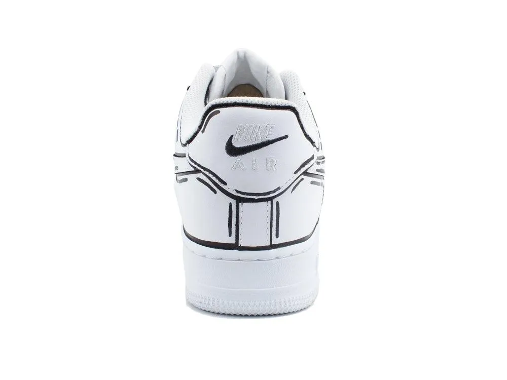 CUSTOM / NIKE Air Force 1 Sneaker AF1 Cartoon Comics White Black 315115-112