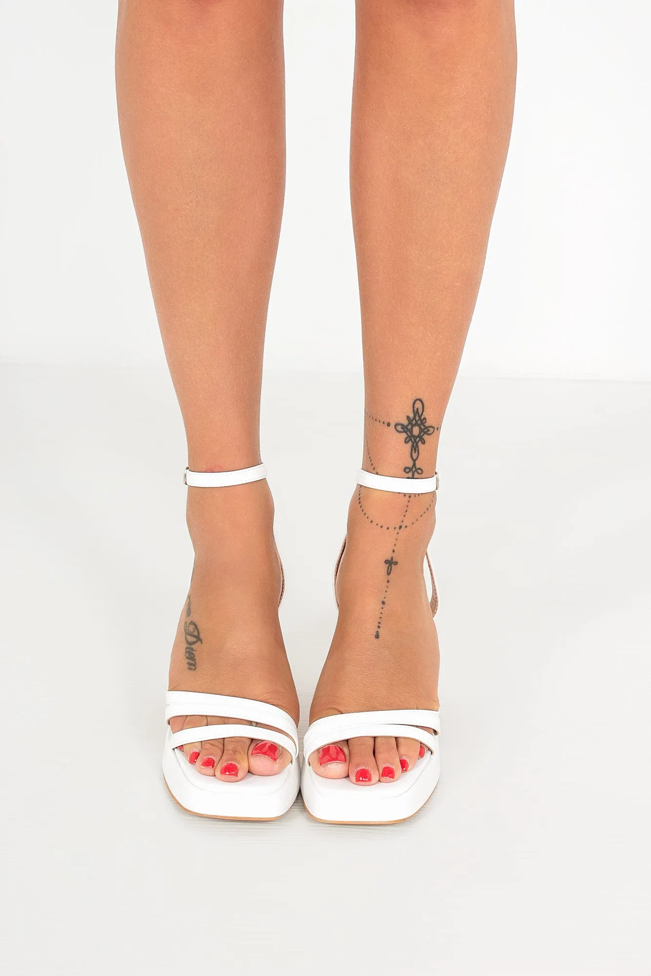 Darcy White Strappy Platform Heels