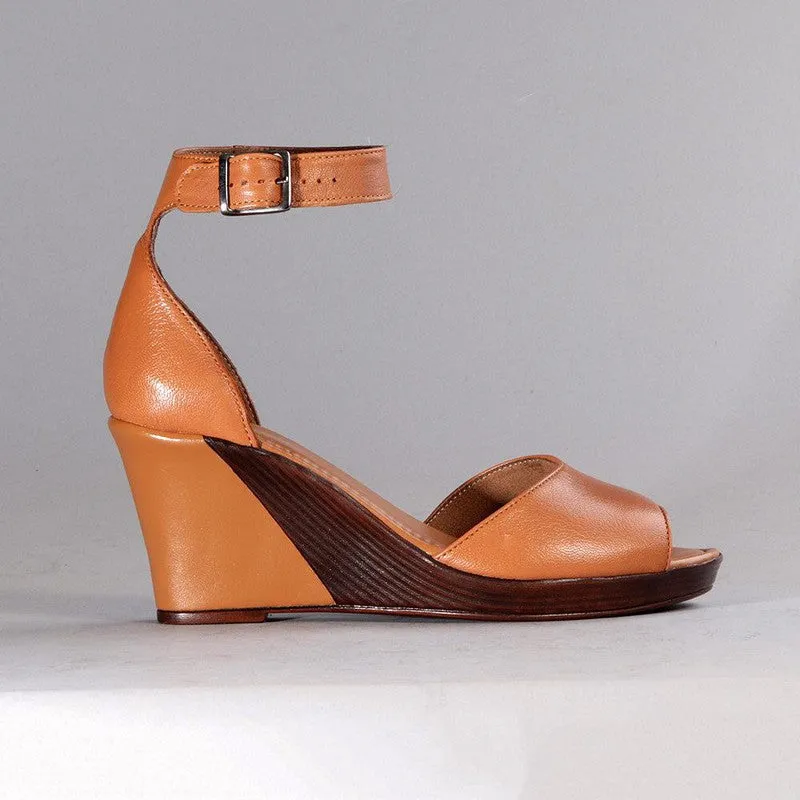 Froggie Merisa Leather Peep Toe Wedge - Tan