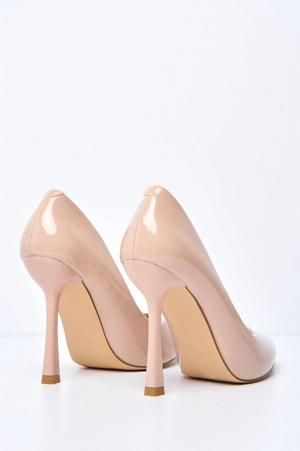 Gina Spool Heel Court Shoes in Nude Patent