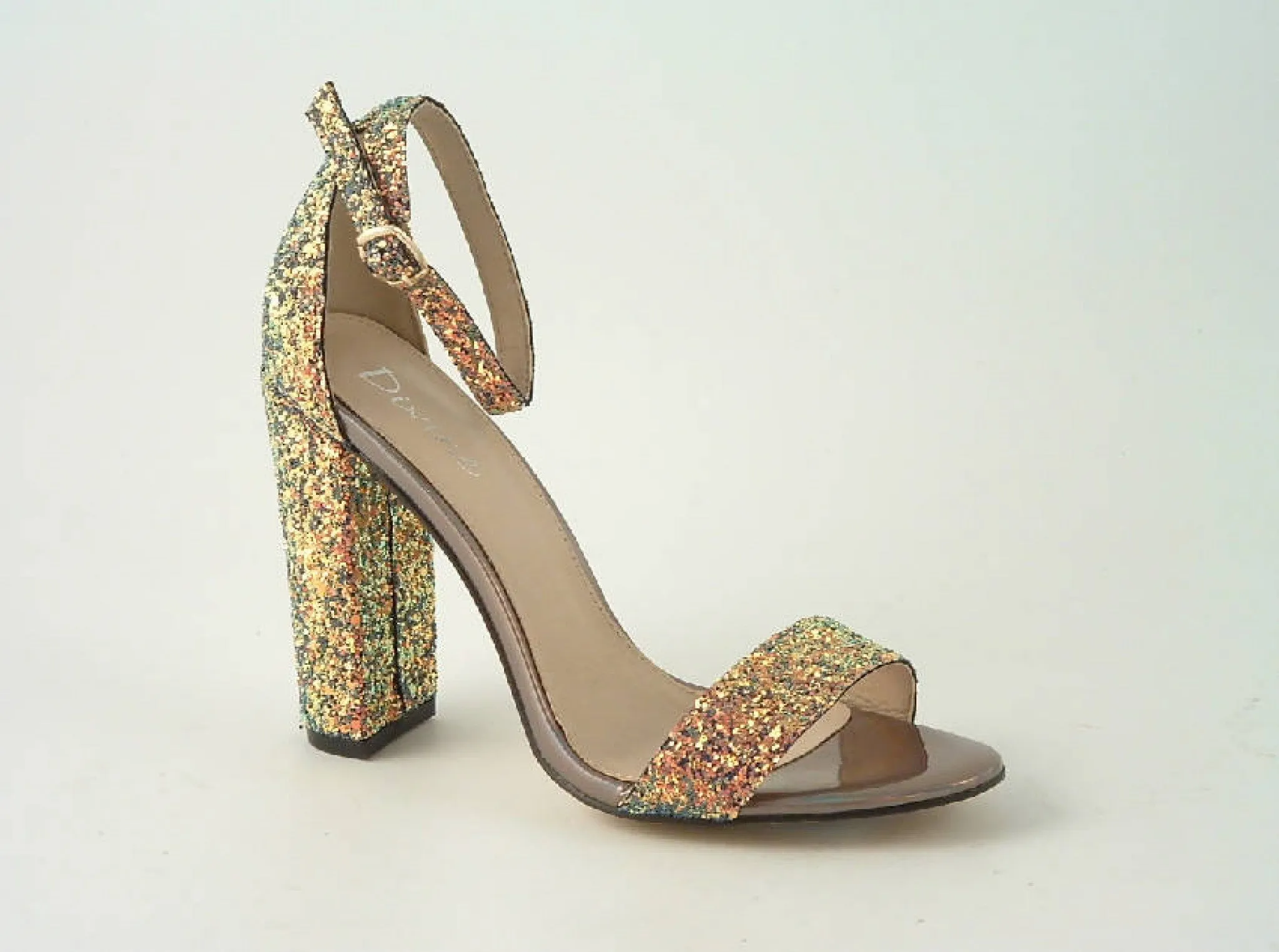 Glitz Shoes Divine Block High Heel Glitter Sandal