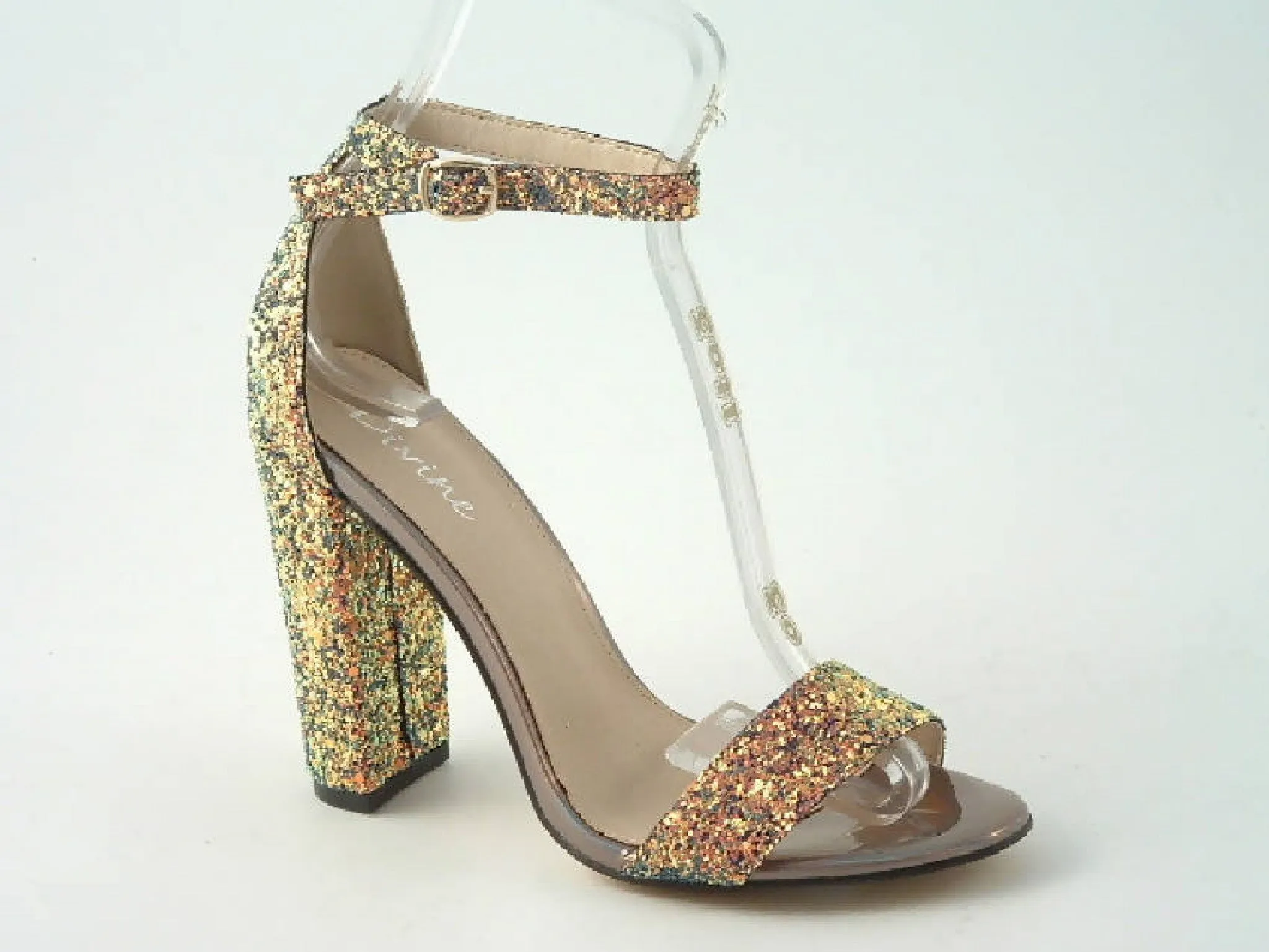 Glitz Shoes Divine Block High Heel Glitter Sandal