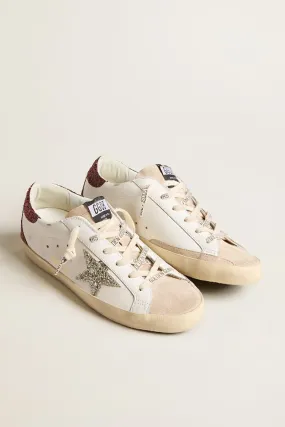 Golden Goose Super Star Sneaker White Leather With Bordeaux Glitter Trims