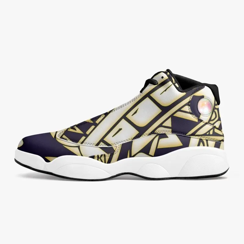 High-Top Leather Basketball Sneakers - Black - Polynesian Graphic style