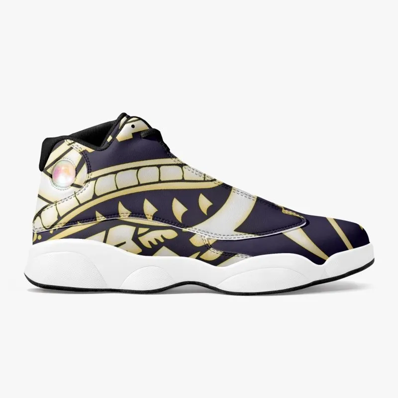 High-Top Leather Basketball Sneakers - Black - Polynesian Graphic style