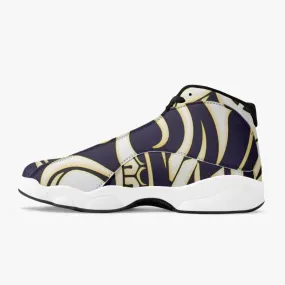 High-Top Leather Basketball Sneakers - Black - Polynesian Graphic style