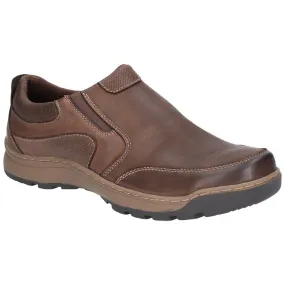 Hush Puppies Mens Jasper Slip On Memory Foam  Leather Shoe-BROWN