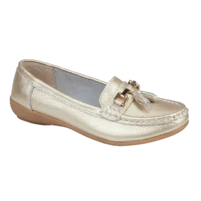 Ladies Leather Slip on Gold Shoes Nautical Flat Jo & Joe