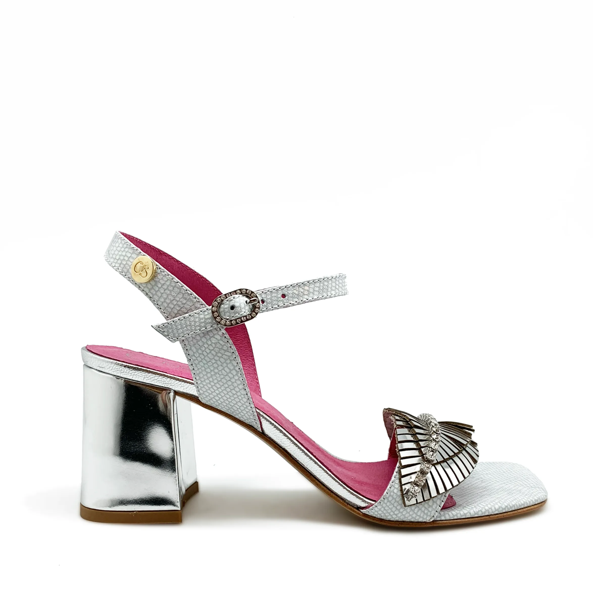 Mimi silver block heel sandal