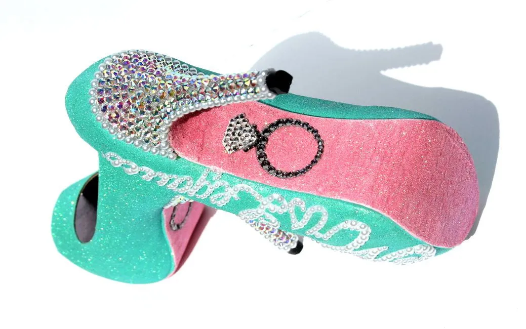 Mint & Pink Wedding Shoe with Silver Swarovski Crystals