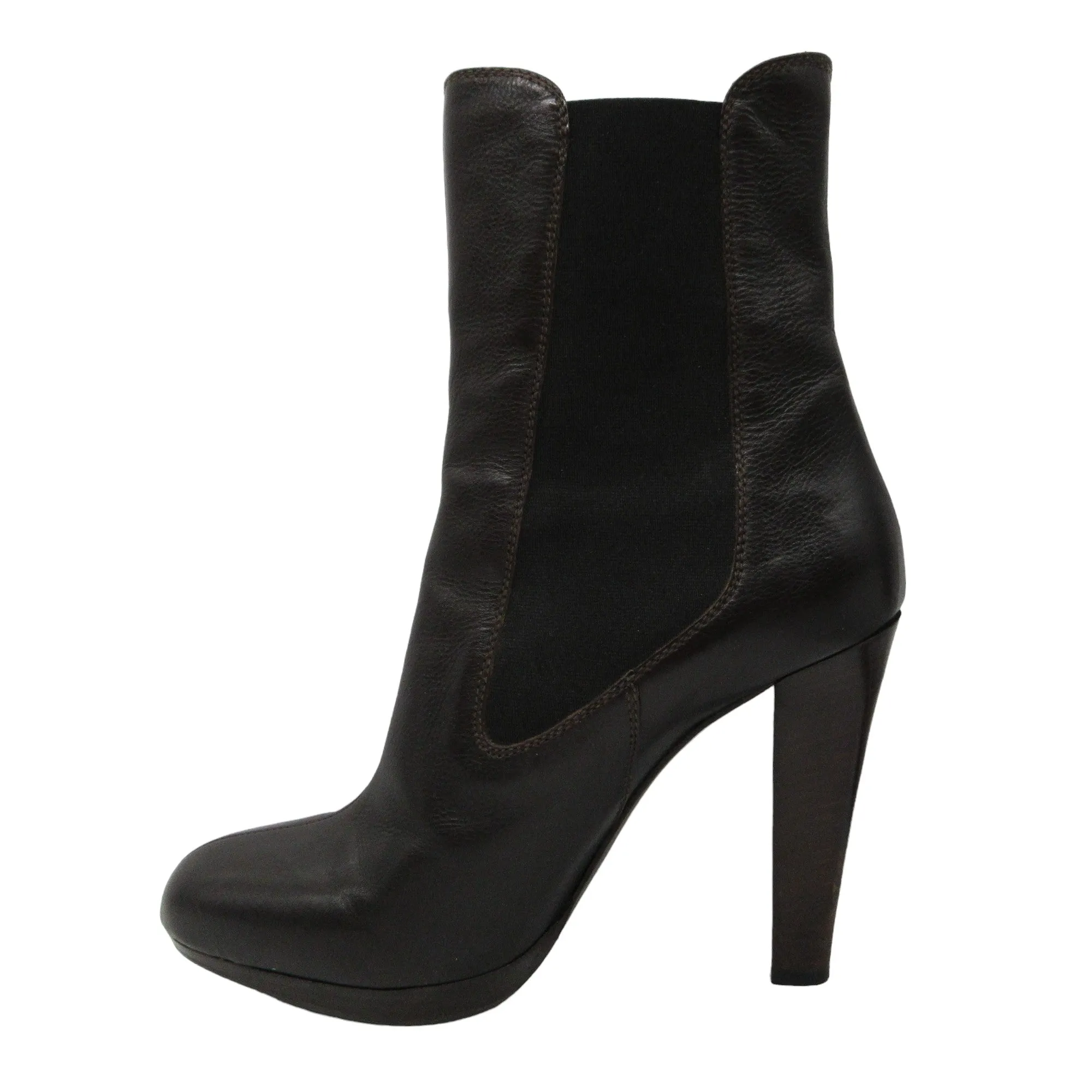 Miu Miu Dark Brown High Heeled Pull-On Leather Boots