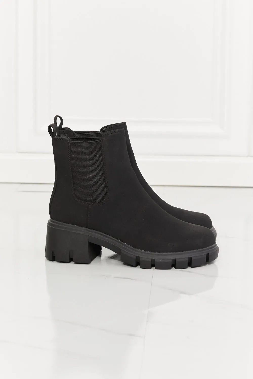 MM Shoes, Work For It Matte Lug Sole Chelsea Boots in Black