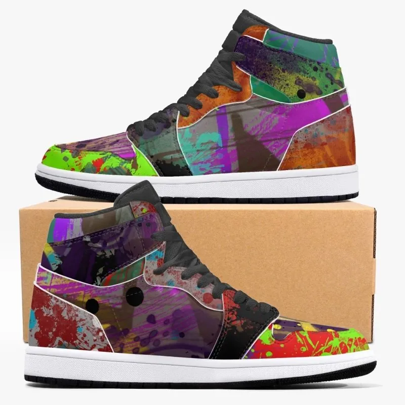 New Black High-Top Leather Sneakers - Graffiti style