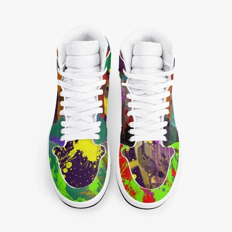 New Black High-Top Leather Sneakers - Graffiti style