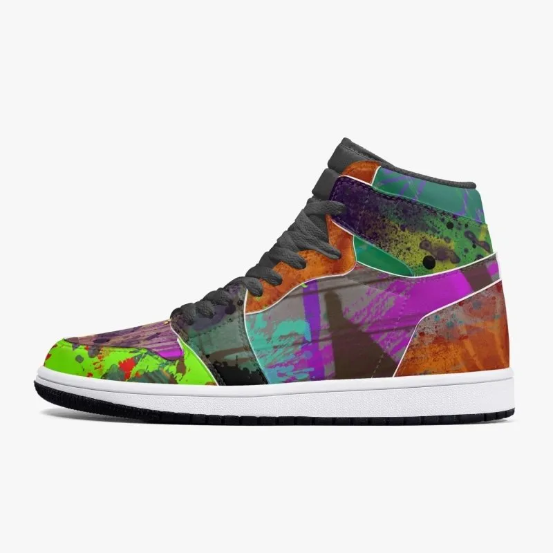 New Black High-Top Leather Sneakers - Graffiti style