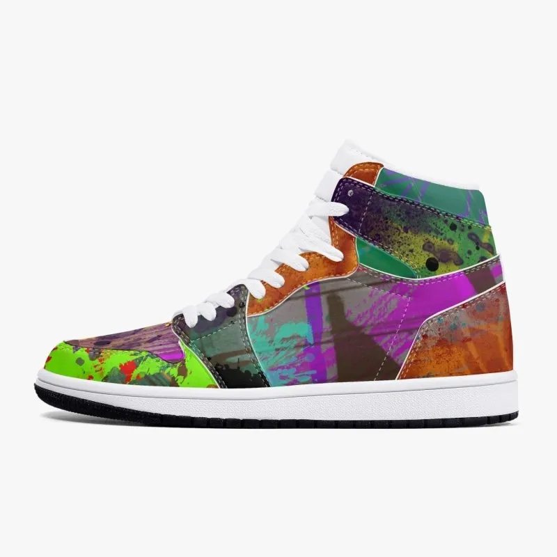 New Black High-Top Leather Sneakers - Graffiti style